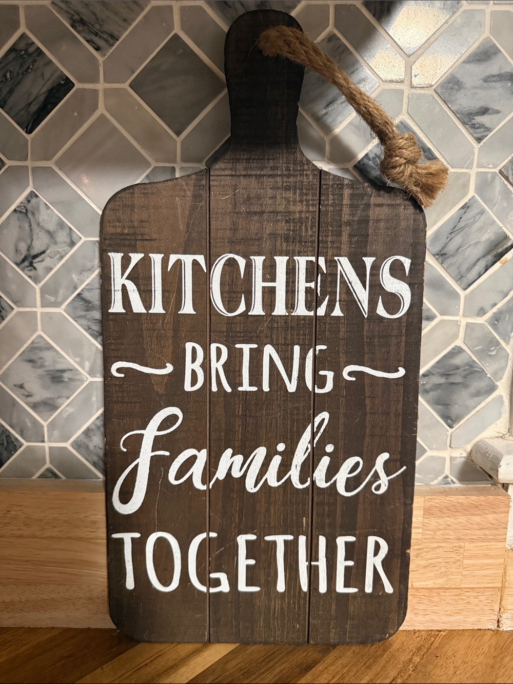 Farmhouse Brown Wood Kitchen Sign - 'Kitchens Bring Families Together'